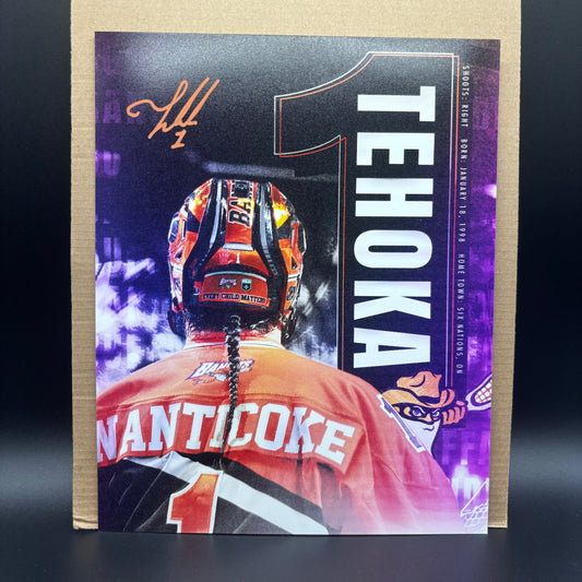 Tehoka Nanticoke Signed Buffalo Bandits 8x10 (Purple Banner)