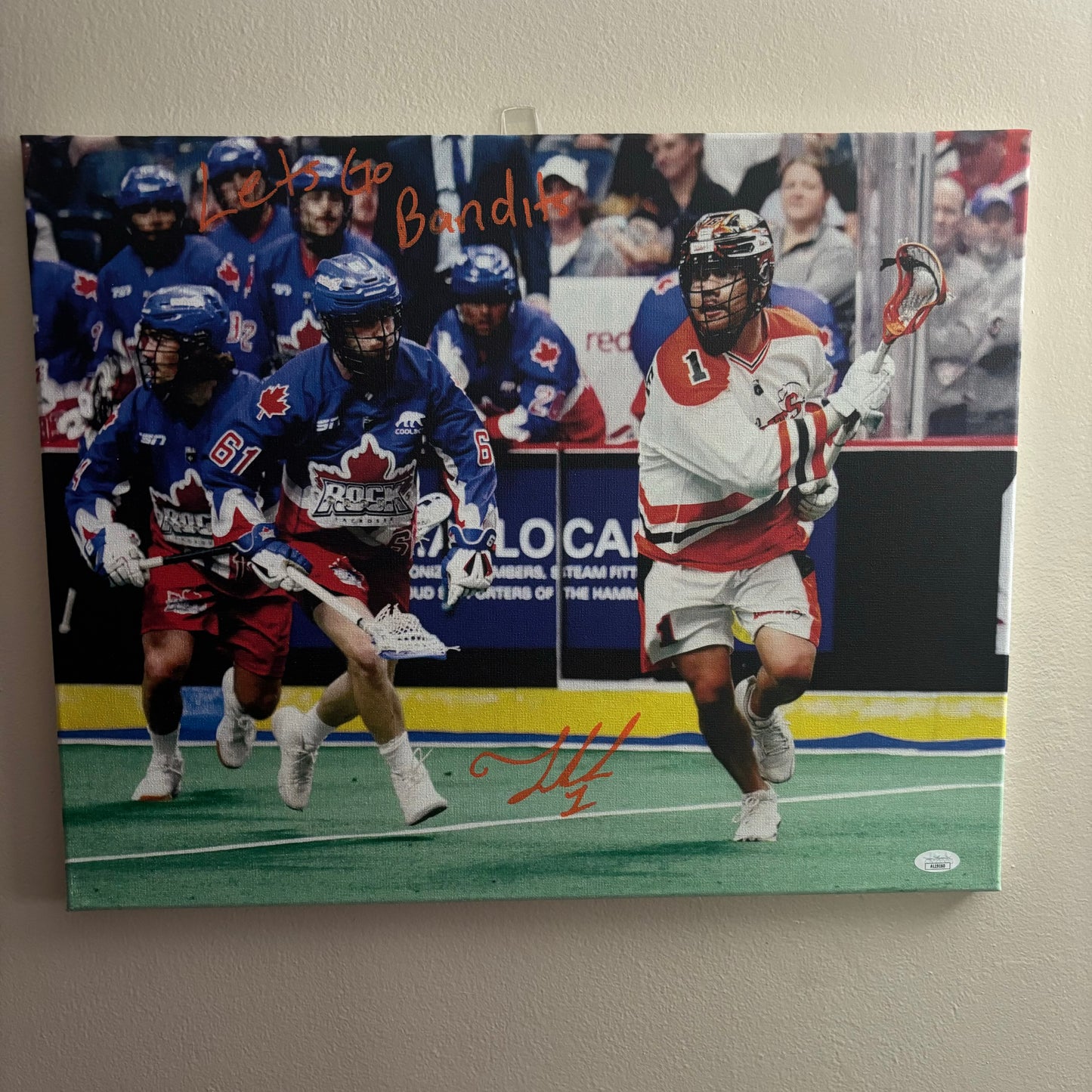 Tehoka Nanticoke Signed Buffalo Bandits 16x20 Canvas (Rock - Lets Go Bandits)