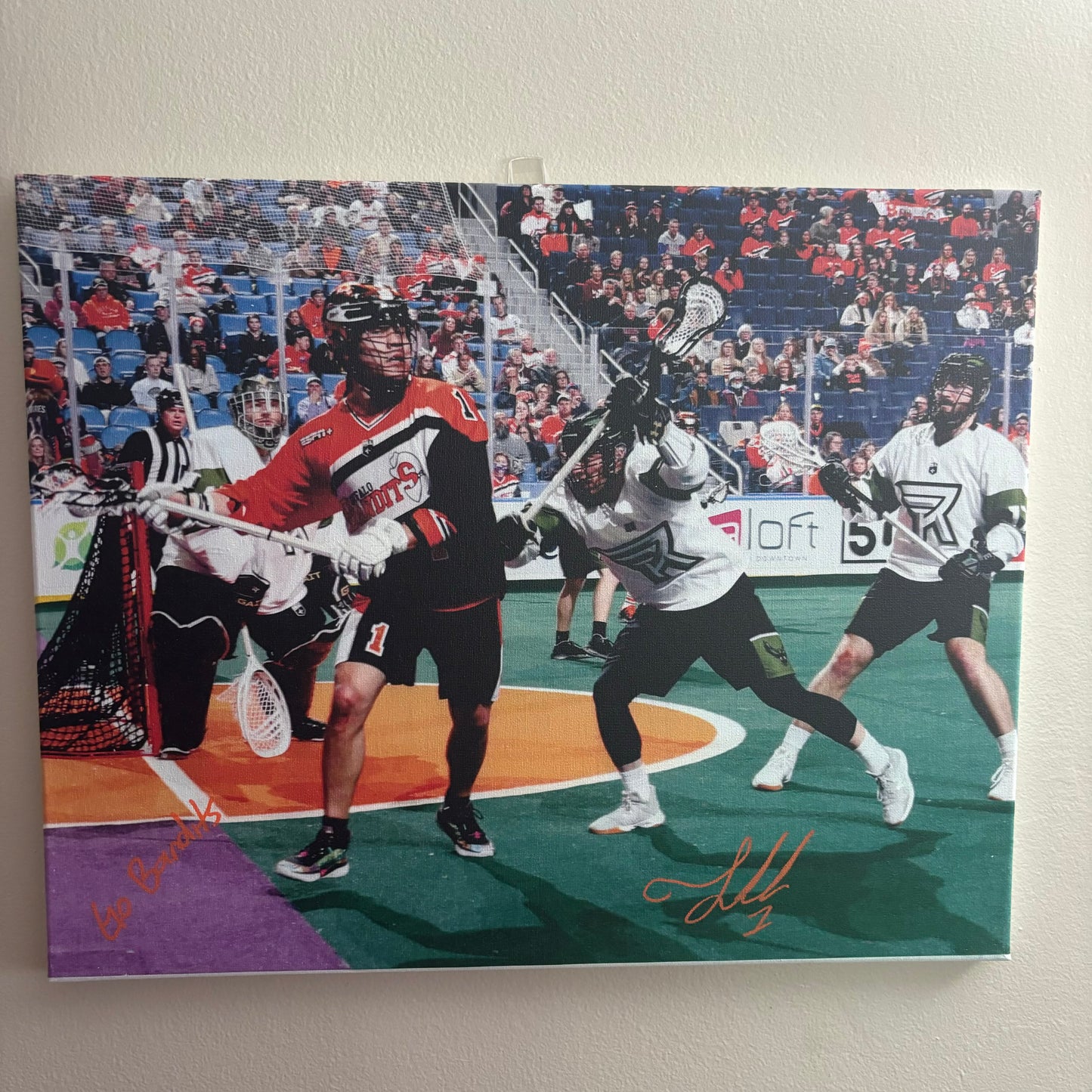 Tehoka Nanticoke Signed Buffalo Bandits 16x20 Canvas (Knighthawks - Go Bandits)